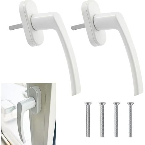 Set mit 2 weißen Aluminium-Fenstergriffen – schlüsselloses Schloss, ideal für Türen, Fenster und Balkone, Stangenlänge 35 mm, einfache Montage.