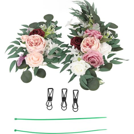 2 Girlanden aus künstlichen rosa Blumen für den Begrüßungsbogen bei der Hochzeit, die Blumendekoration und die Kulisse für den Empfang. (1/5)