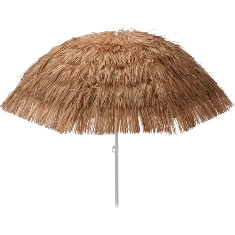 Spetebo – Parasol Hawaii Ø 155 cm – Marron – Articulé avec franges en PE – Sac de transport inclus – Pour plage et jardin
