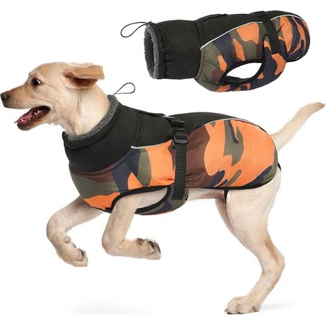 Manteau d'hiver Chien, Veste ImperméAble Chien, Veste d'hiver Chaude Doublure Polaire, Manteau RéFlecteur Ajustable Confortable Trou Harnais Petits Moyens Chien (1/5)