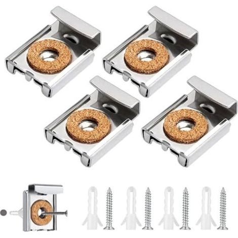 Fixation Miroir,4 Pièces Supports de Miroir,Fixations de Miroir Sans Cadre avec Chevilles et Vis pour Suspensions de Fixation de Miroir ou Verre (1/5)
