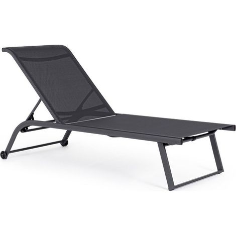 KLULK Lettino Prendisole In Alluminio Grigio, Con ruote, Rivestito In Texilene, Schienale Reclinabile 4 Posizioni 70x182x34 cm (1/5)