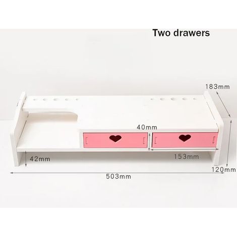 Étagère de rangement Bureau de rangement Matériel informatique Fournitures de papeterie Moniteur de bureau mignon Augmenter Rack Accessoires de bureau Rose deux tiroirs (1/5)