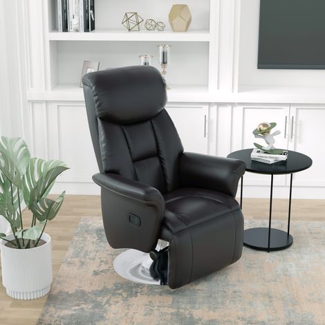 Sillón relax giratorio reclinable 130° con reposapiés, cuero sintético negro 150 kg HAVRYA (1/5)