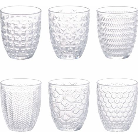 Lot de 6 verres à eau 320 ml en verre transparent décoré en relief, Geometrie Light (1/5)