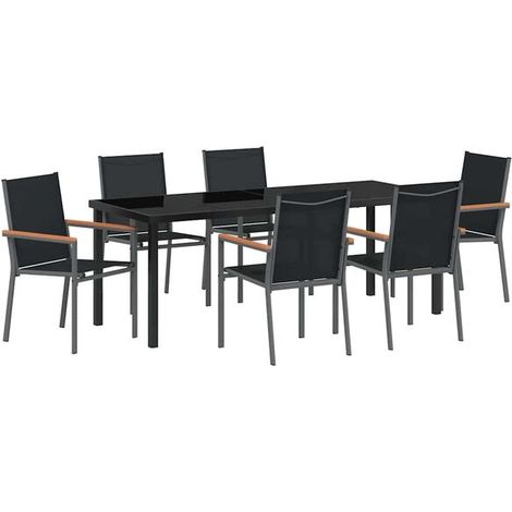 Ensemble table et chaises de jardin noires 7 pièces (1/5)