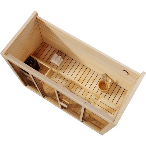 FinnTherm Innensauna Kuuma L Innensauna 3 Sitzbänke aus Holz, Saunakabine mit 42 mm Wandstärke, Dampfsauna mit Montagematerial