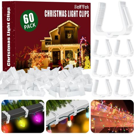 Lot de 60 crochets de gouttière pour guirlandes lumineuses - 2,5 à 4 cm - Support de gouttière - Crochet de fixation pour guirlande lumineuse - Clips d'extérieur pour clôtures, panneaux de (1/5)