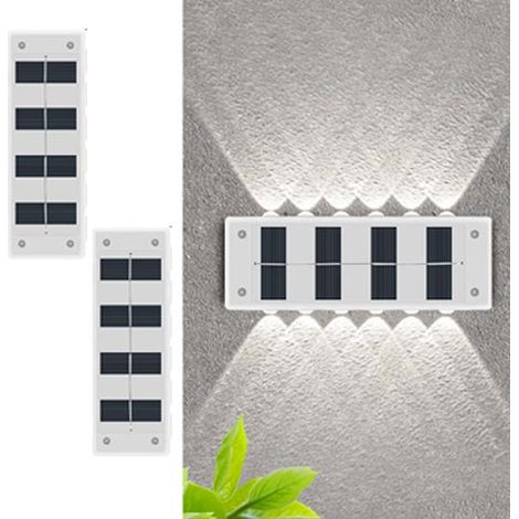 Lumière Solaire Extérieur Murale 12 LED Éclairage Escalier Sécurisé Blanche Design Moderne pour Cour et Péristyle de Villa 2PCS (1/5)