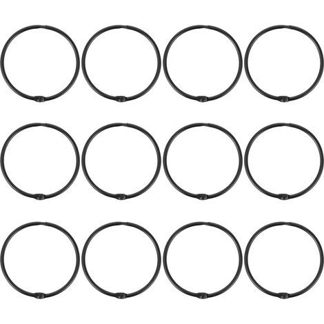 Set of 12 metal curtain rings, 50 mm inner diameter, suitable for curtains, shower curtains, black (1/5)