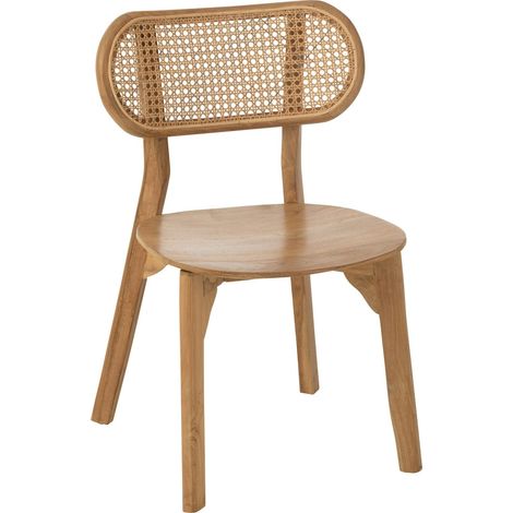 Chaise design en teck naturel assise confortable dossier ajouré - Teck naturel clair et beige (1/5)