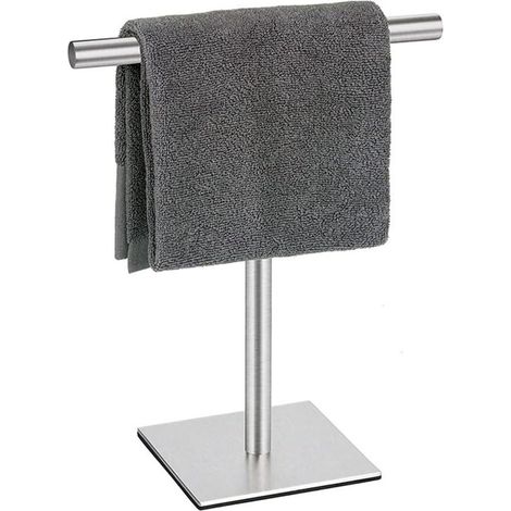 Porte-serviettes en acier inoxydable de type T (base carrée, finition brossée) (1/3)