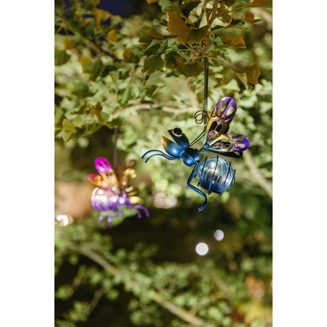 Papillon solaire BLEU 18 cm, déco suspendue colorée, idéale pour arbres, balcons ou pergolas