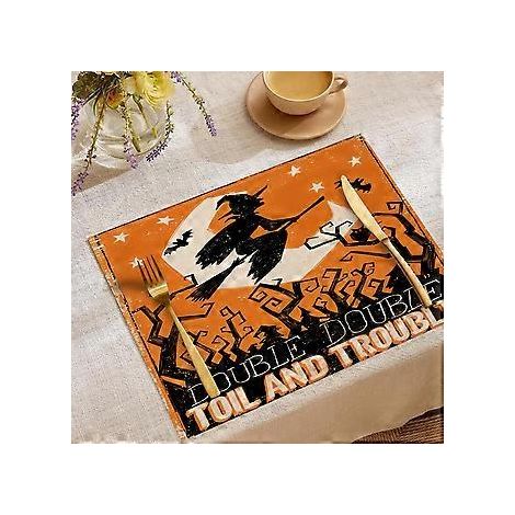 Sets de table en lin pour Halloween, série Trick Or Treat, sets de table combinés, décoration de table pour restaurants, dessous de plat isolants (YMCD-35) (1/2)