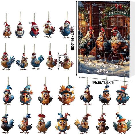Calendrier de l'Avent surprise de 24 jours, pendentif coq en acrylique, décoration pour sapin de Noël (1/5)