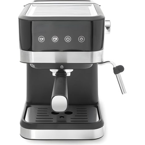 Wintem Macchina del Caffè in Plastica e Acciaio1050W 1,5L in Nero - Doppio Filtro in Metallo - Funzione Montalatte Innovativa - Ugello Vapore Staccabile Pratico e Facile da Pulire (1/5)