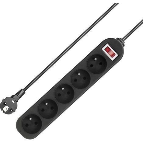 Bloc 5 prises avec interrupteur, fiche plate 3 m, noir (1/4)