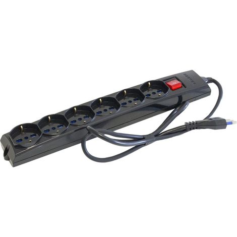 Multipresa nera 6 uscite Universali Schuko + Bivalenti. Cavo M.1,5