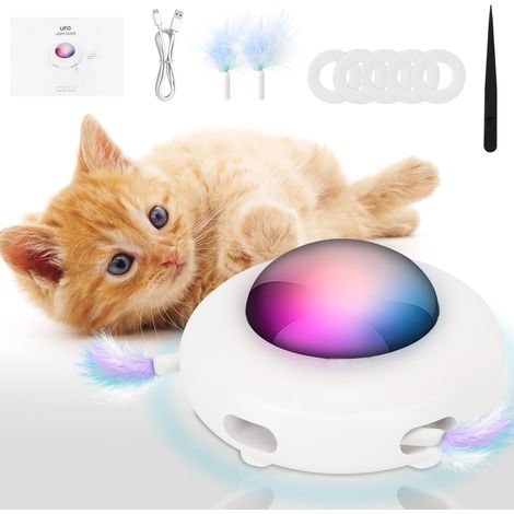 Rnemitery – Jouet interactif pour chat d'intérieur – Plume rotative – Mode intelligent avec faible bruit – Arrêt automatique – Rechargeable 500mAh