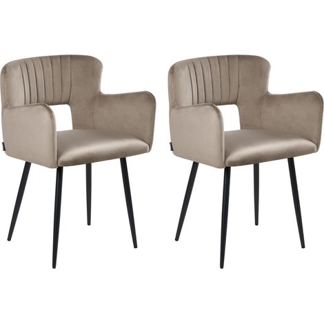 Conjunto de 2 sillas de comedor modernas tapizadas de terciopelo respaldo con costuras gris pardo Sanilac