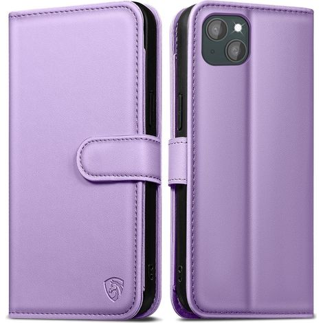 iPhone 15 Handyhülle Klapphülle Leder RFID Schutz HellLila (1/5)