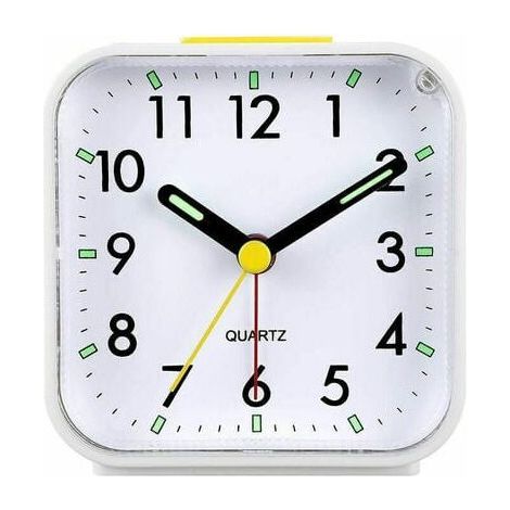 Silent analog alarm clock with no ticking, gentle wake-up, audible beeps, volume increase, snooze and light functions, battery operated, easy setting, white (1/5)