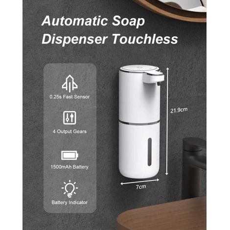 Automatischer Seifenspender, 380 ml, USB-C-wiederaufladbarer Flüssigseifenspender mit 4 einstellbaren Füllmengen (1/3)