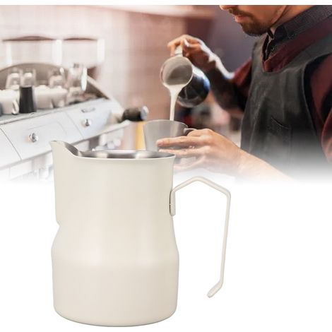 Tasse graduée en acier inoxydable 304 italien avec bec verseur, mousseur à lait, pichet à lait, tasse à mousser le lait, tasse pour latte art, blanc mat, 550 ml (1/5)
