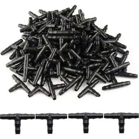 100 Pcs Tee Raccord de Tuyau 4/7mm- T Raccord Connecteur PVC d'arrosage Buse d'atomisation Goutte à Goutte Micro Spray Irrigation Joint pour Tuyau Systèmes Automatique Outil (1/5)