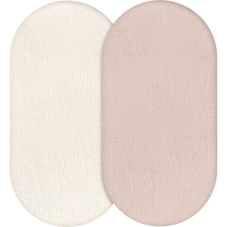 Juego de sábanas de dos piezas para cuna, de algodón suave y transpirable, con ajuste elástico de 360°, universal para camas ovaladas/rectangulares. (1/5)