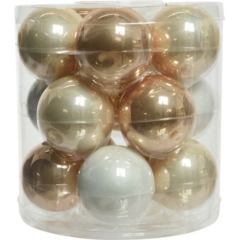 Palline di Natale in vetro da appendere 6 cm Perla, Caramello e Bianco. Set 15