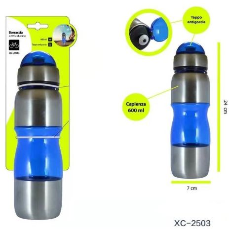 Bidon Aluminium Pvc Avec Bouchon Anti-goutte Capacité 600ml Pour Vélo Xc-2503
