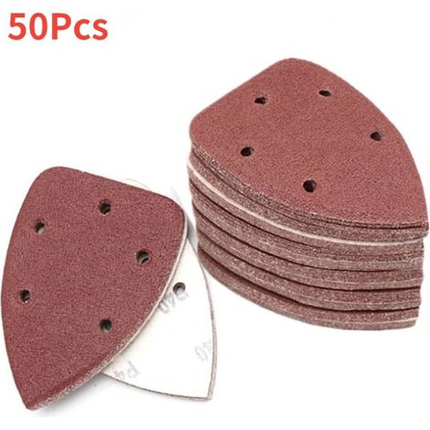 Papier de verre, 5 trous, auto-adhésifs, Triangle, ponceuse, boucle à crochet, disque, outils abrasifs pour le polissage, 50 pièces (1/4)