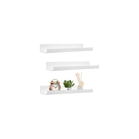 QORVA-Lot de 3 étagères flottantes murales blanches de 30 cm pour cadres photo et livres, salon, couloir, chambre à coucher, salle de bain, cuisine, bureau