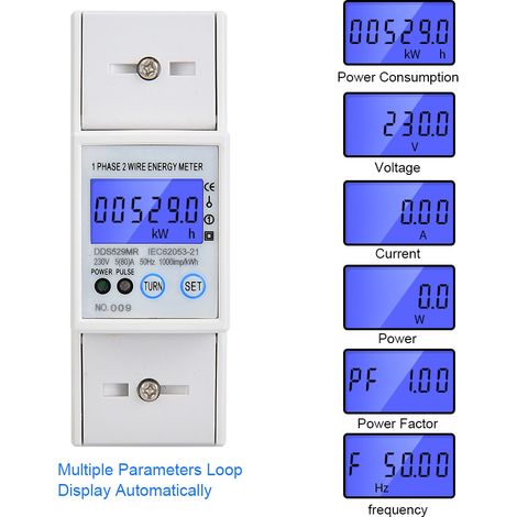 Compteur électrique monophasé DDS529MR écran LCD numérique 230V rail DIN 2P avec RS485 (1/5)