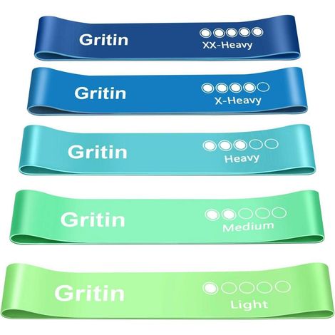 Widerstandsbänder 5er Set Latex Tragebeutel Gymnastikband grün Blau (1/5)