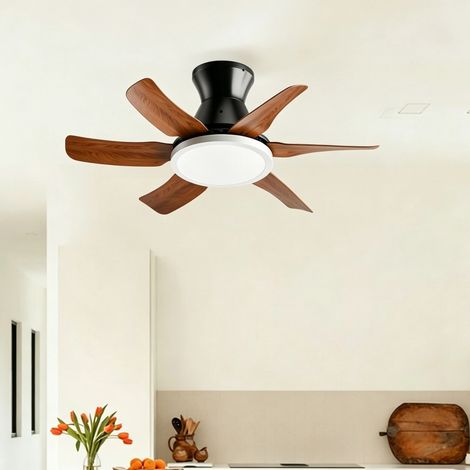 Ventilateur de plafond moderne avec éclairage LED – 27 pouces avec 6 pales effet bois noyer noir – 3 vitesses réglables et 3 températures de couleur – Ventilateur silencieux pour salon et chambre (1/5)