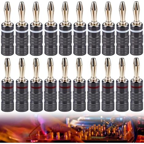 Vegena 20 Pièces Fiche Banane, Fiches Bananes Plaquées, 4mm Banane Connecteur, Connecteurs Banane Pour Câble Enceinte Câble De Haut-Parleur Amplificateur Récepteur Av (1/5)