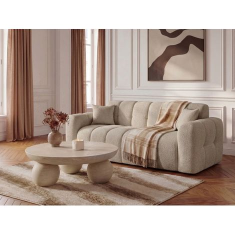 BOBOCHIC - Canapé droit convertible ouverture express 3 places BRADLEY tissu bouclette   Beige (1/5)