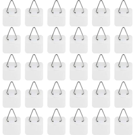 Lot de 30 Crochet Autocollant pour Tableau, Crochets Muraux Adhésifs pour Cadres Photos, Installation Facile sans Outils (3,2cm)