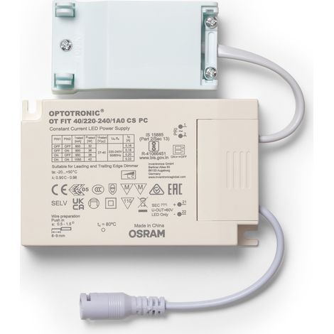 Driver OSRAM 220-240V No Flicker Salida 25-42V 800-1050mA 34-44W OT FIT 40/220-240/1A0 CS con Caja de Conexiones Rápidas 44 W (1/4)
