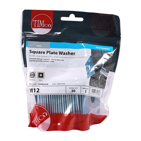TIMCO Square Plate Washers Silver - M12 x 50 x 50 x 3