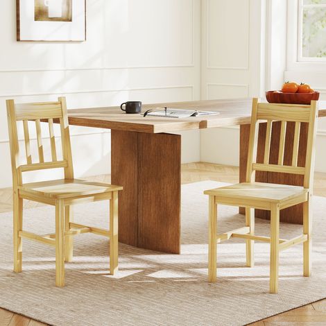 Set di 2 sedie da pranzo in legno, sedie da cucina con schienale a doghe, seduta ampia, legno naturale (1/5)