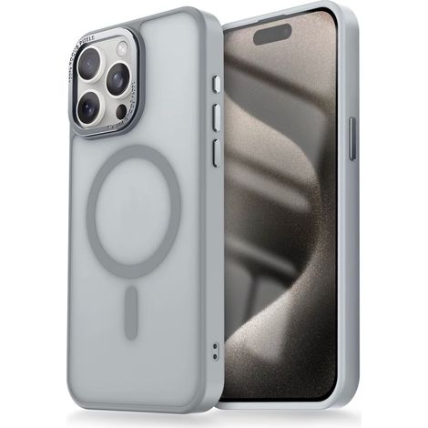 Coque compatible avec l'iPhone 15 Plus - Coque MagSafe givrée - Grise