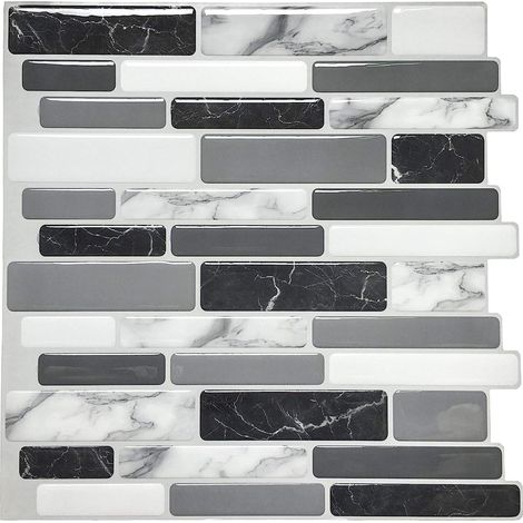 Art3d Lot de 5 carreaux adhésifs noirs et gris à motif marbre, carrelage vinyle pour cuisine aspect mosaïque (1/5)