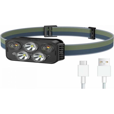Stirnlampe, 2000 Lumen superhelle LED-Stirnlampe, USB-aufladbar, 8 Leuchtmodi, Bewegungssensor, IPX6 wasserdicht, für Kinder und Erwachsene, Angeln, Camping, Radfahren, Laufen (1/5)
