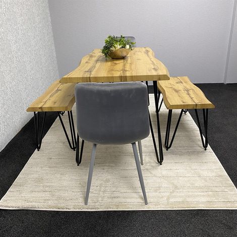 Brown Wooden Dining Table with 2 Grey Chairs and 2 Benches - Dining Kitchen Room Furniture (1/5)
