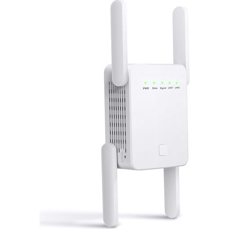 JSSEVN WLAN-Repeater, leistungsstarker WLAN-Signalverstärker, 4 Antennen, 1 LAN-Anschluss, 2,4-GHz-WLAN/Extender, Reichweite bis zu 1100 m², ideal (1/5)