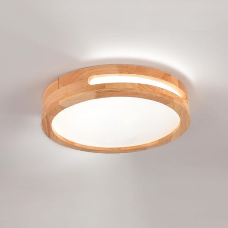 Plafonnier LED en Bois 24W 6000K ø30cm Lumière Blanche Froide - Idéal pour Chambre, Salle de Bain, Salon et Couloir