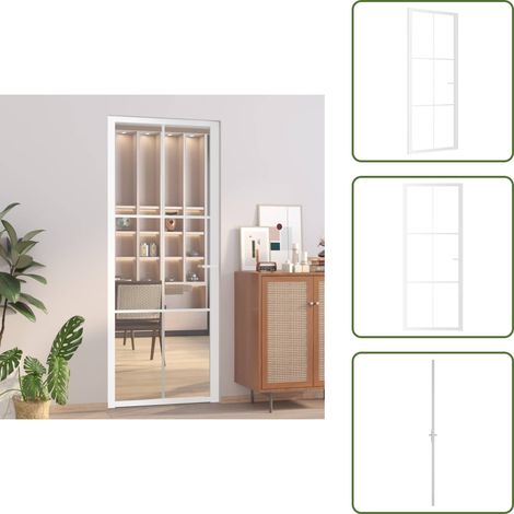 Design moderno - vidaXL Porta Interna 83x201,5 cm Bianca in Vetro ESG e Alluminio - Porta da interno